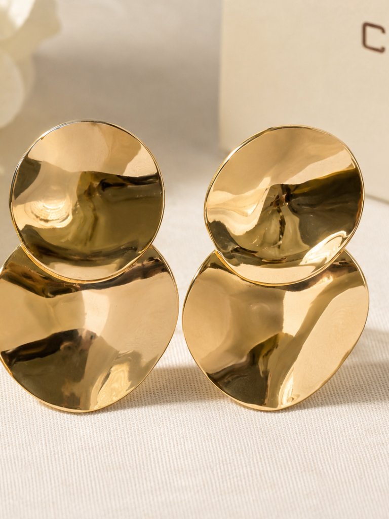 Chico's Gold-Tone Sculptural Double Disc Statement Earrings